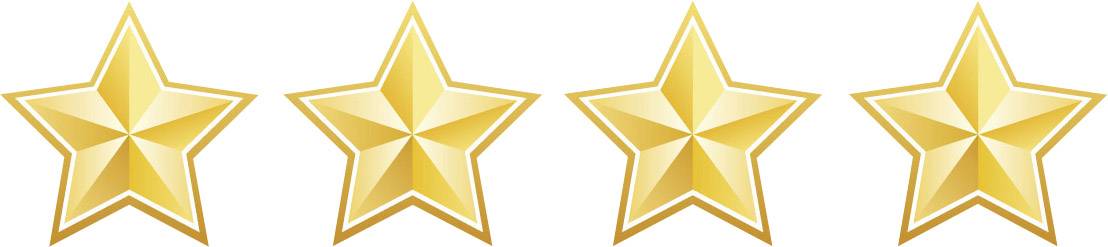Four golden stars in a row, symbolising a rating or quality grading.
