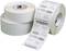 Label rolls for printers, showing printed and unprinted labels in stacks. Ideal for shipping labels and inventory management.