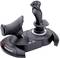 Joystick and throttle for flight simulations, black, with various buttons and adjustment options on a shared base.
