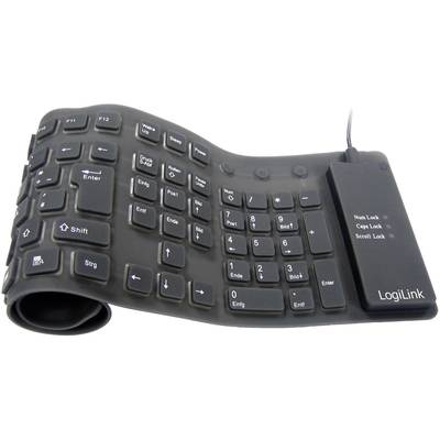 LogiLink ID0019 USB Keyboard German, QWERTZ Black Splashproof, Dustproof, Flexible 