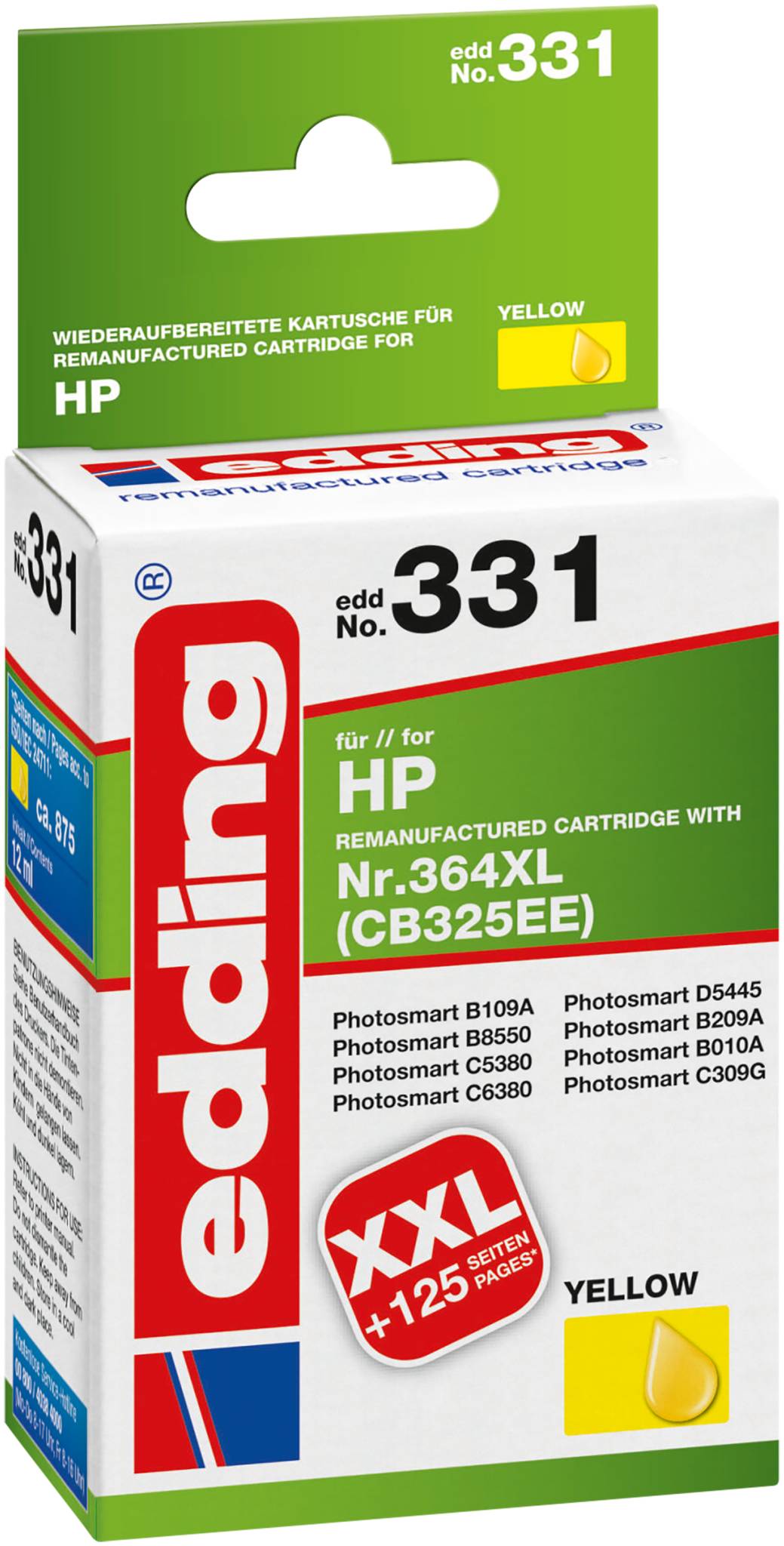 Edding Ink cartridge replaced HP 364XL, CB325EE Compatible Yellow EDD-331 18-331-1