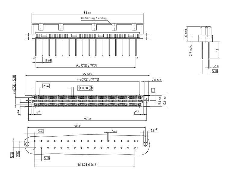ept 104-40016 Edge connector (sockets) Total number of pins 32 No. of rows 3 1 pc(s)-2