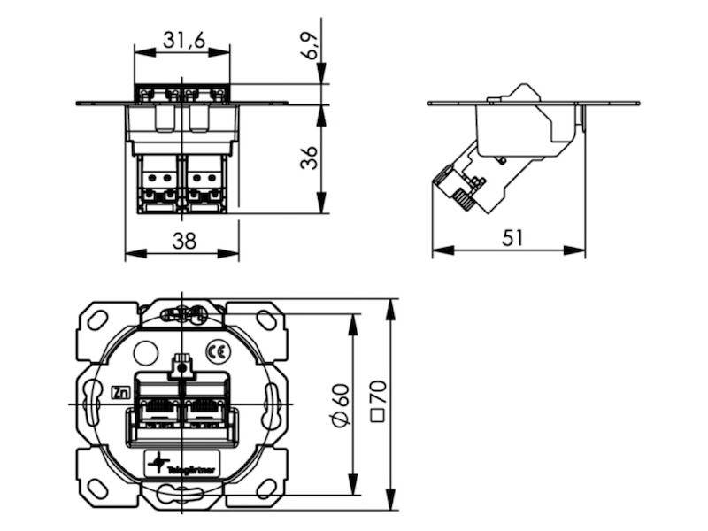 Telegärtner Network outlet Flush mount Insert CAT 6A 2 ports-5