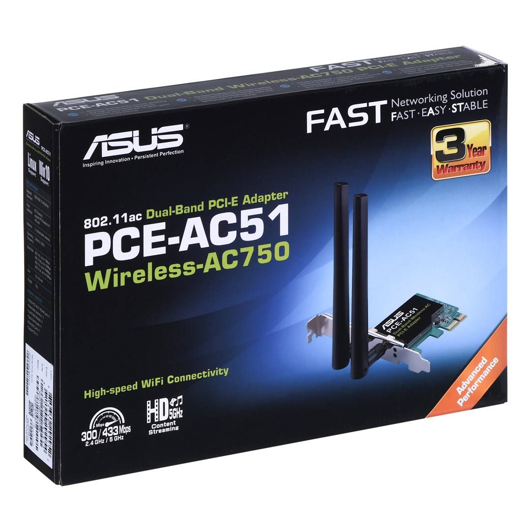 Asus PCE-AC51 Wi-Fi card PCI-Express, Wi-Fi 750 MBit/s-8