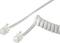 Two white telephone cables, one straight and one coiled, with transparent plugs at the ends.