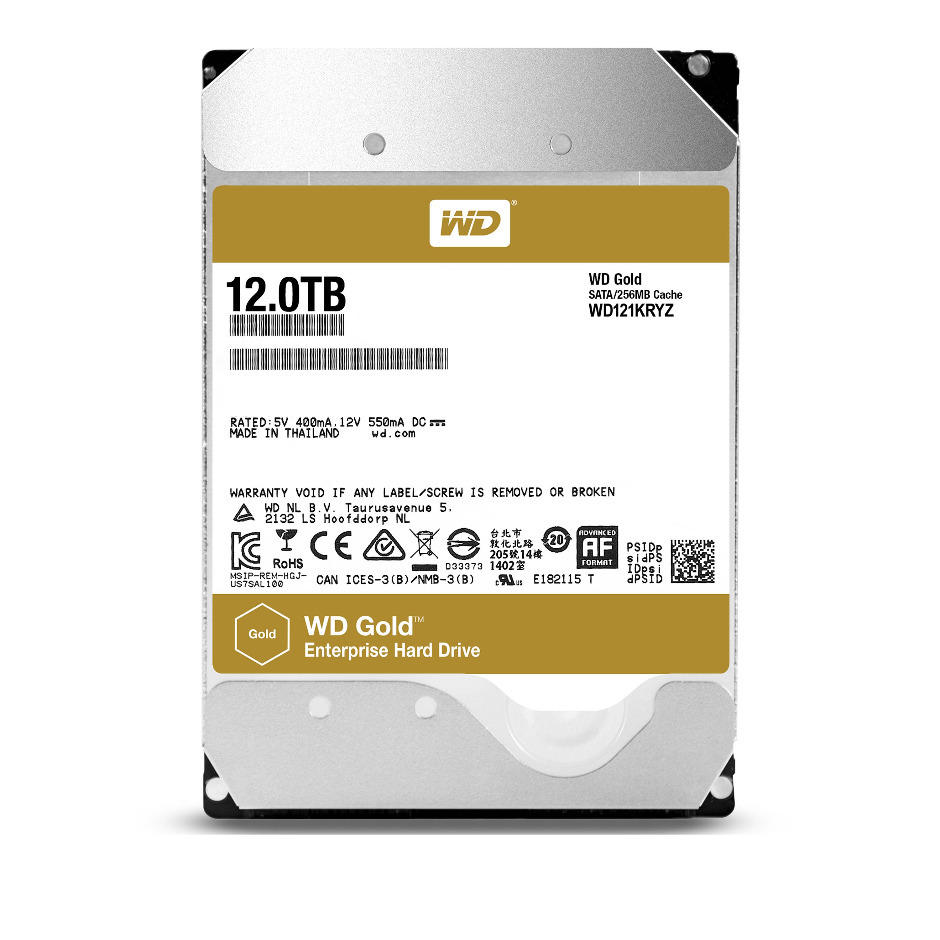 Western Digital Gold™ 12 TB 3.5" (8.9 cm) internal HDD SATA III WD121KRYZ Bulk-3