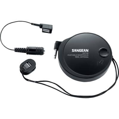 Portable shortwave coil antenna by Sangean, Model ANT-60, with connection plug and retractable cable.