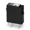 A black electronic relay with multiple contact pins, rectangular in shape, and a white label on its top surface.