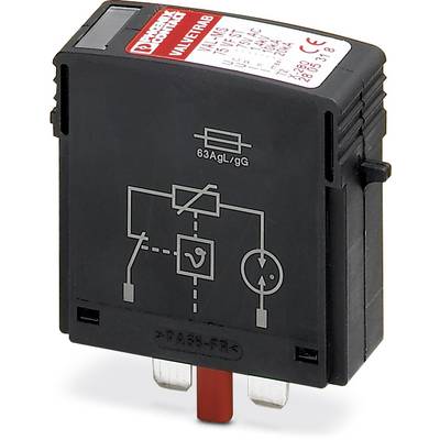 Black electronic component with graphical symbols. 'Phoenix Contact' is printed at the top. Two metal pins protrude from the bottom.