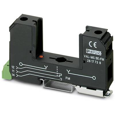 Surge protection device by Phoenix Contact, model VAL-MS BE/FM, with connection terminals and grounded metal base.