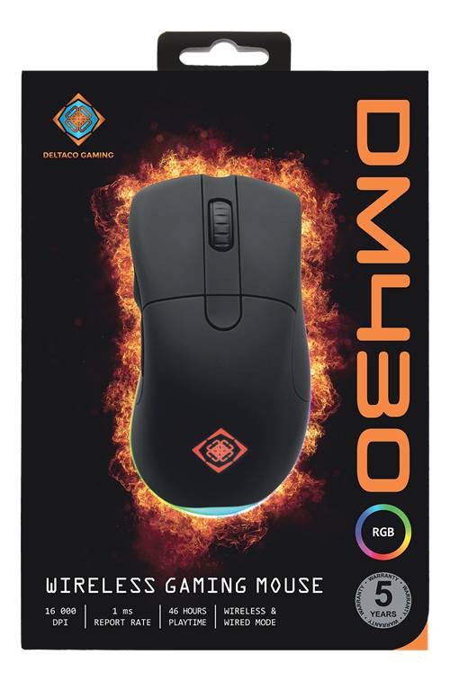 DELTACO GAMING DM430 Gaming mouse Wireless, Radio Optical Black 3 Buttons 16000 dpi Backlit-1