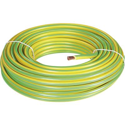 Green and yellow cable, coiled, with exposed copper wire at the end. Typical for earthing purposes in electrical installations.