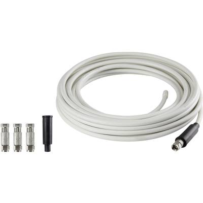 A coaxial cable set with a long, white cable and four connectors, suitable for TV or satellite connections.