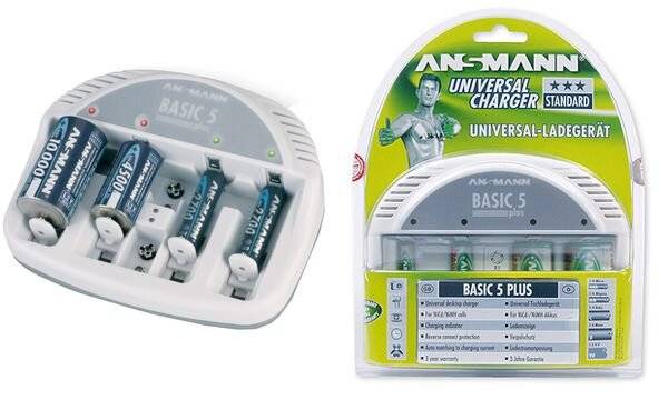 Ansmann Basic 5 plus Charger for cylindrical cells NiCd, NiMH AAA , AA , C, D, 9V PP3-3