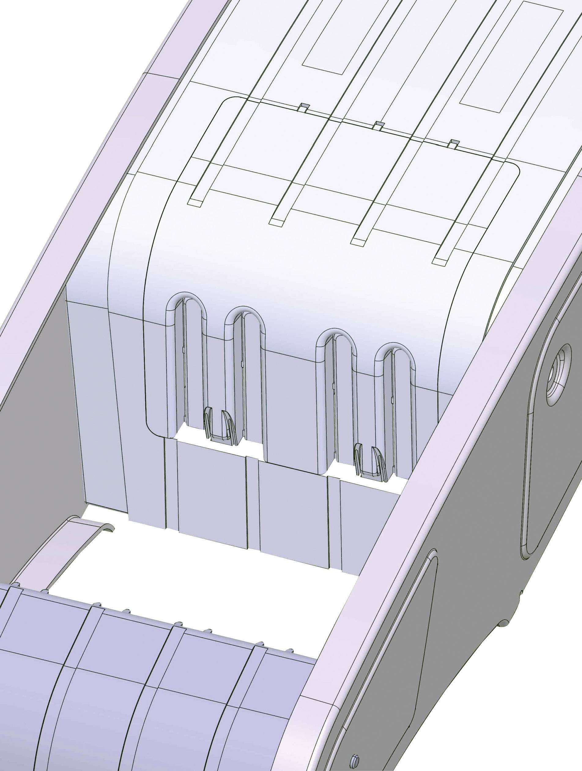 Technical drawing of a USB plug housing with detailed internal views of the slot arrangement and structural components.