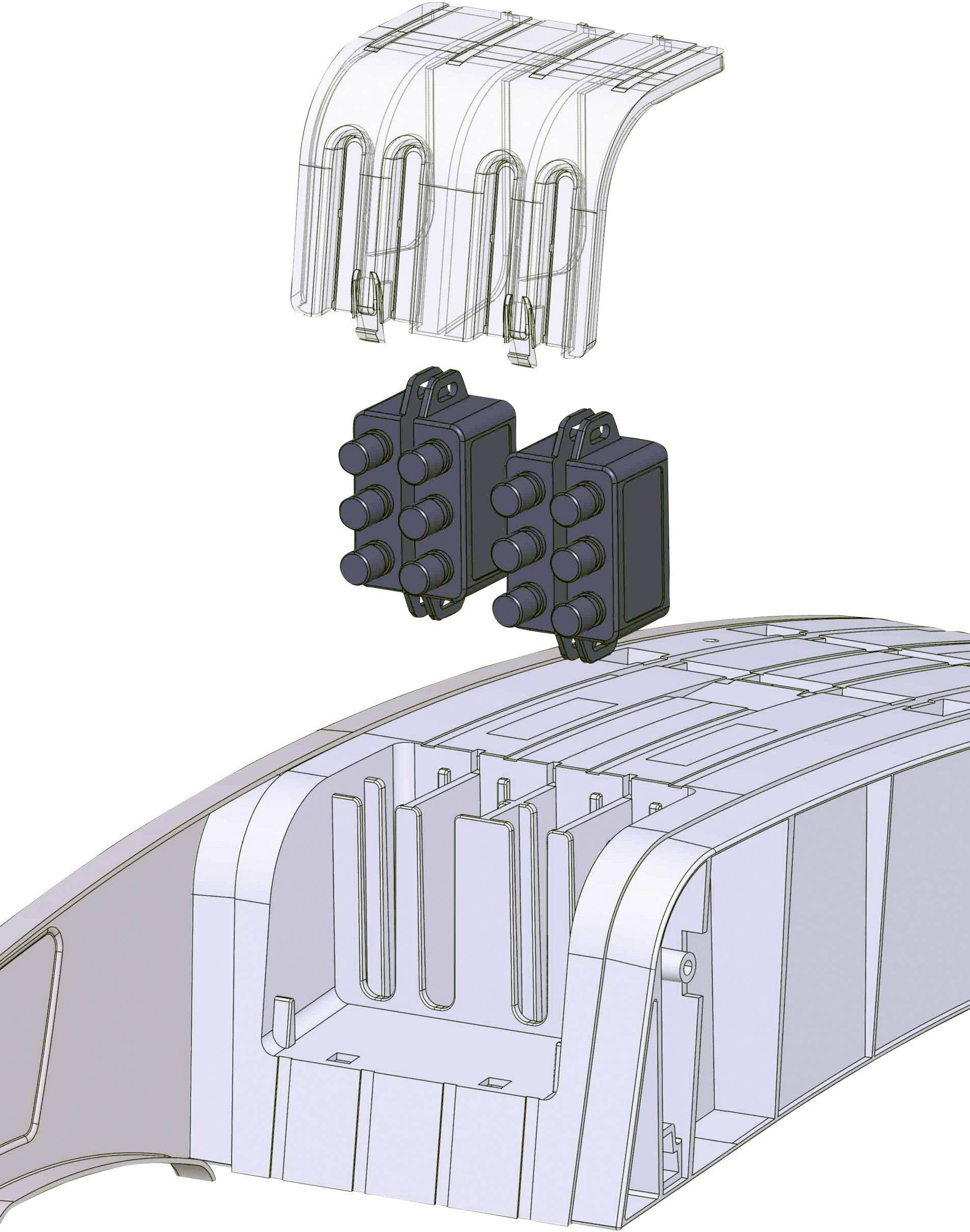 Exploded diagram of a vehicle roof with cables and electrical junction boxes. Illustrates the positioning and wiring components.