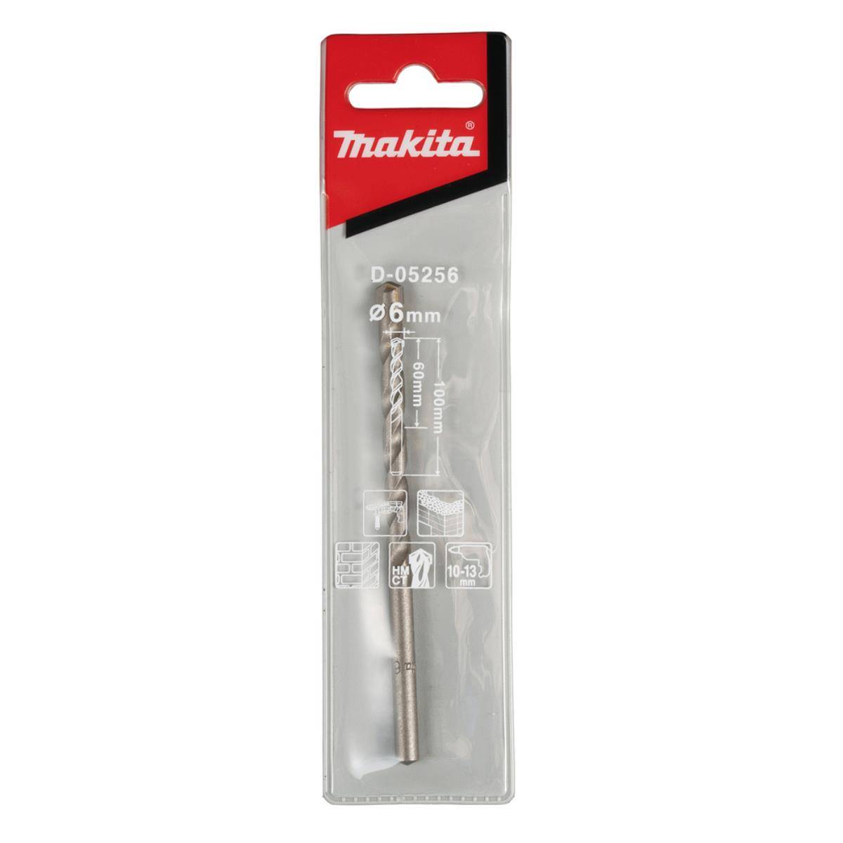 Makita D-05256 D-05256 Carbide metal Masonry twist drill bit 6 mm Total length 100 mm Cylinder shank 1 pc(s)-1
