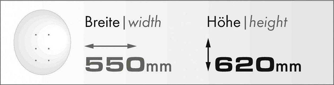 'The image shows the dimensions of a disc: width 550 mm, height 620 mm.'