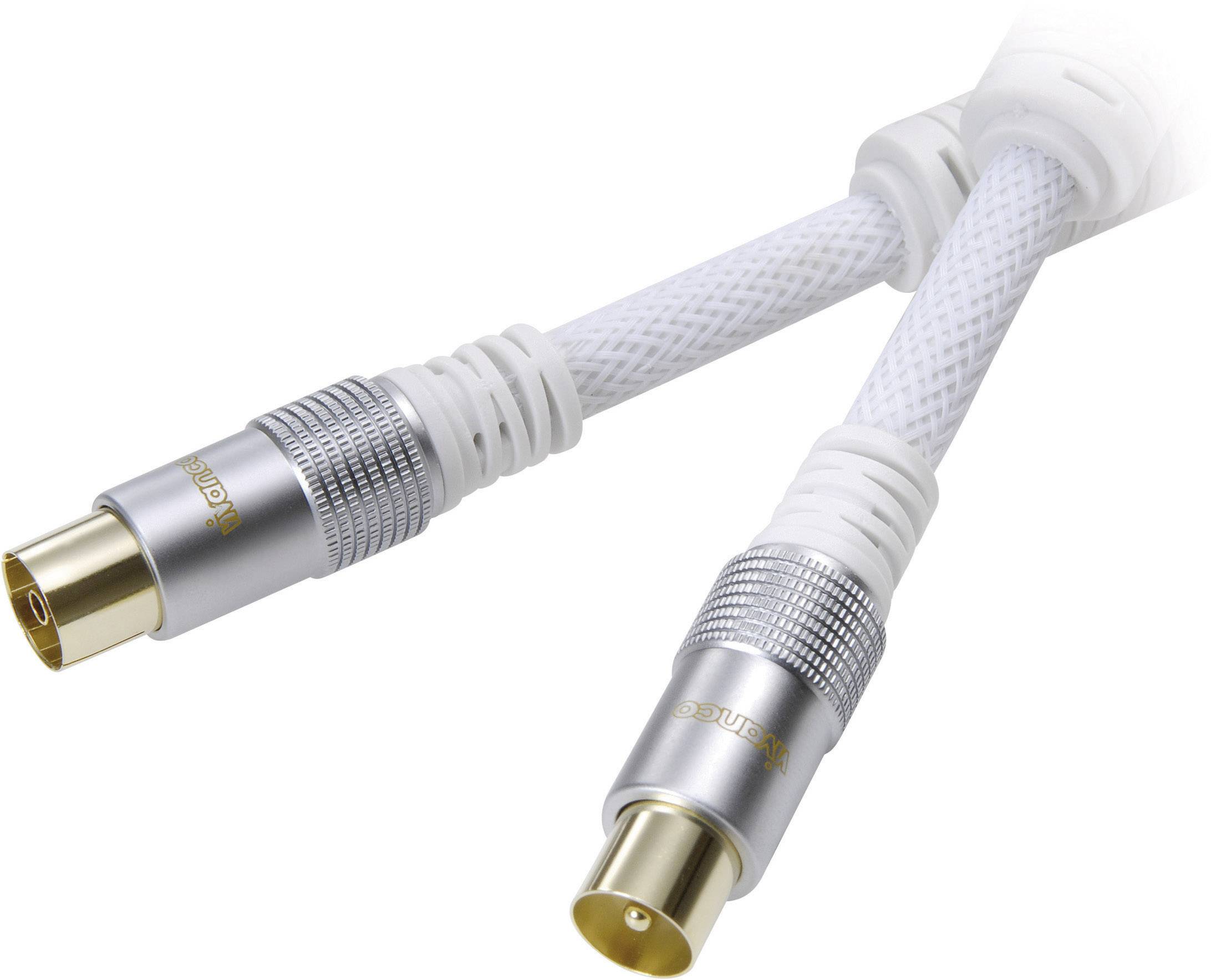 Image of Vivanco Antennas Cable [1x Belling-Lee/IEC plug 75Ω - 1x Belling-Lee/IEC socket 75Ω] 1.50 m 110 dB gold plated connectors, incl. ferrite core White