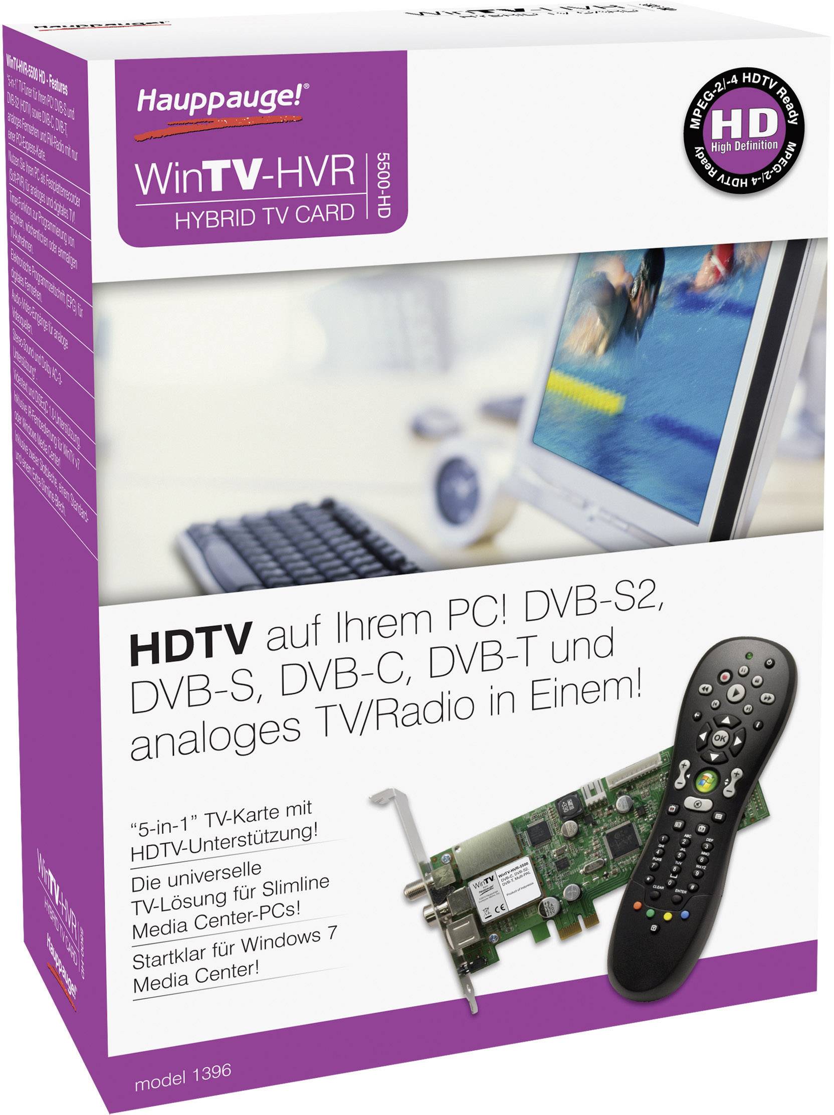 DVB-T, DVB-C, DVB-S PCIe-Karte Hauppauge WinTV-HVR-5500 incl. remote