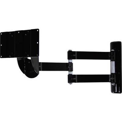 Black, pivoting TV wall mount with two articulated arms, suitable for securing a screen to the wall.