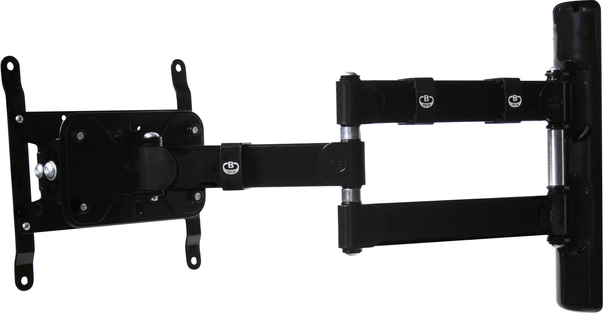 Wall bracket for television or monitor with pivoting arm and sturdy metal construction for flexible positioning.