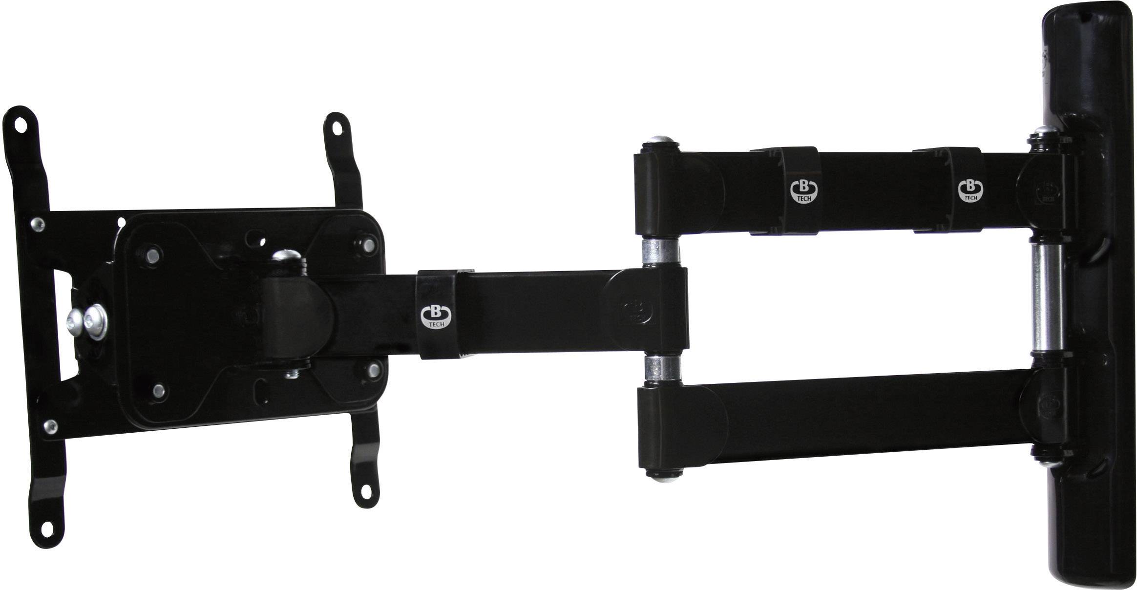 Black, adjustable metal TV wall mount with articulated arms for flexible screen positioning.