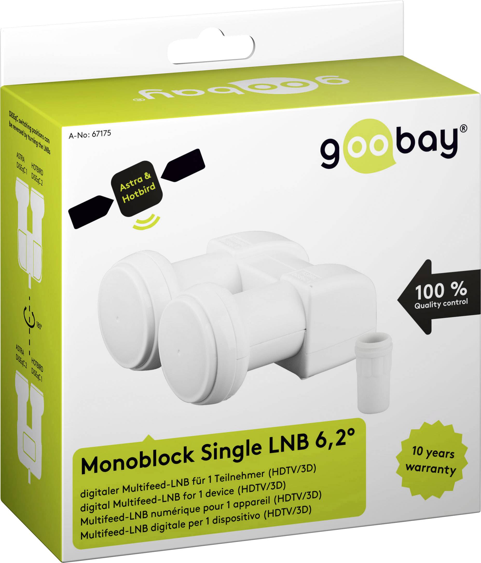 Goobay Monoblock Single LNB 6,2 Grad Single LNB Monoblock No. of participants: 1 LNB feed size: 40 mm gold-plated termin-4