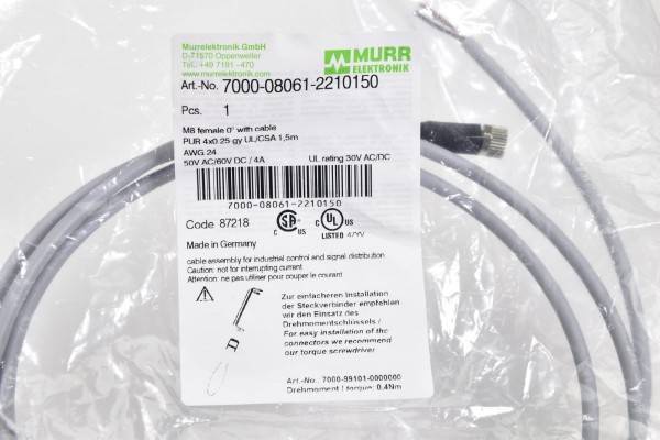 Murrelektronik 7000-08061-2210150 Sensor/actuator connector M8 x 1 Socket, straight 1.50 m No. of pins (RJ): 4 1 pc(s)-2