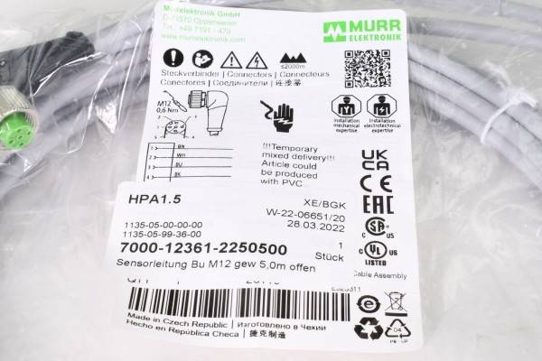Murrelektronik 7000-12361-2250500 Sensor/actuator connector M12 x 1 Socket, right angle 5.00 m 1 pc(s)-2