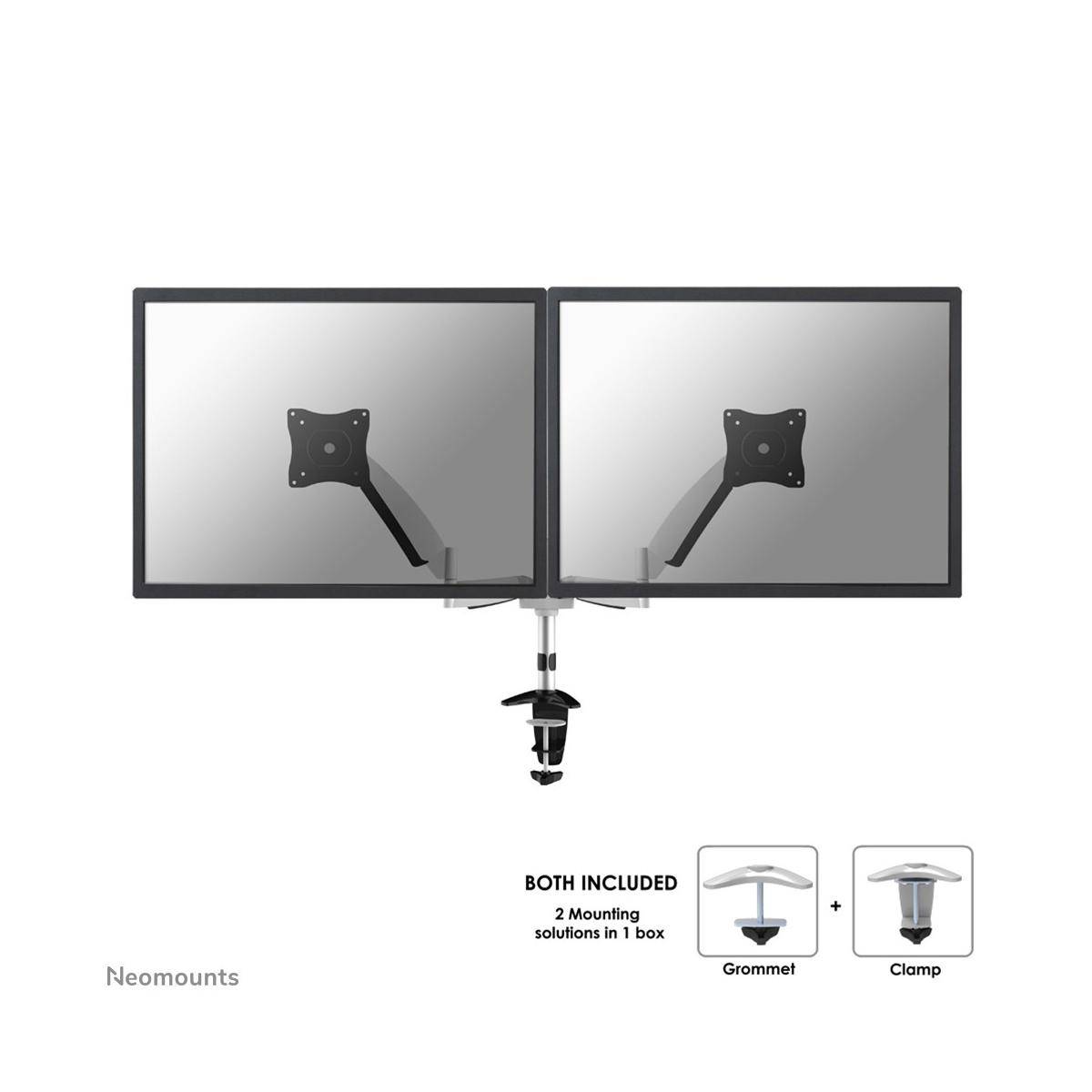 Neomounts FPMA-D950D Monitor desk mount 2 Display(s) 25,4 cm (10") - 68,6 cm (27") Silver Tiltable, Swivelling, Swivelli-3