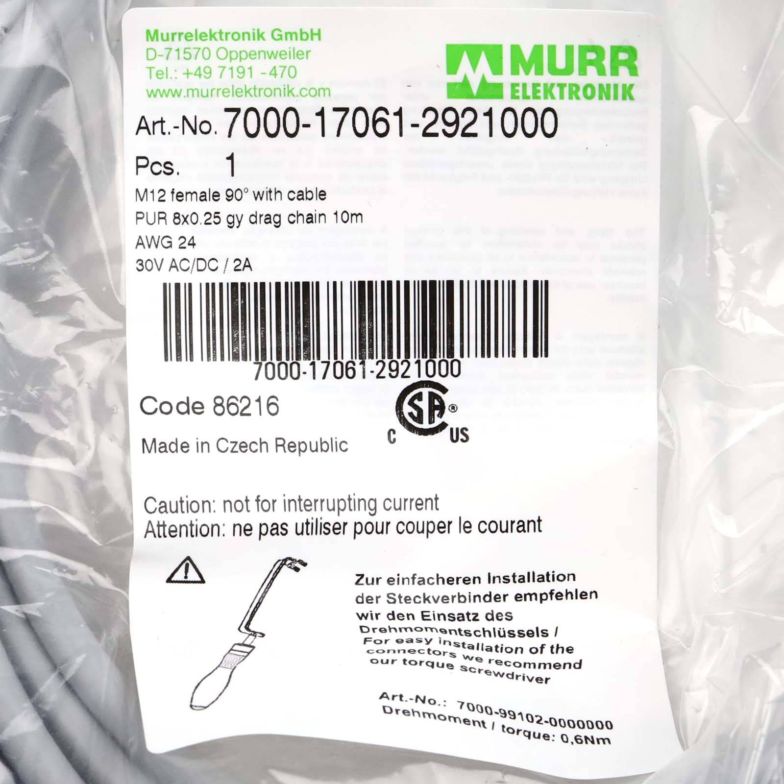 Murrelektronik 7000-17061-2921000 Sensor/actuator connector Socket, right angle 10.00 m No. of pins (RJ): 8 1 pc(s)-2