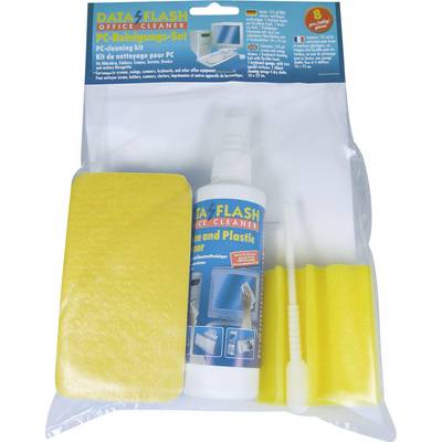 PC Cleaning Kit: Spray bottle, sponges and brush for removing dirt and dust from monitors and keyboards.