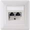 Double network socket with two Ethernet ports on a white wall plate.
