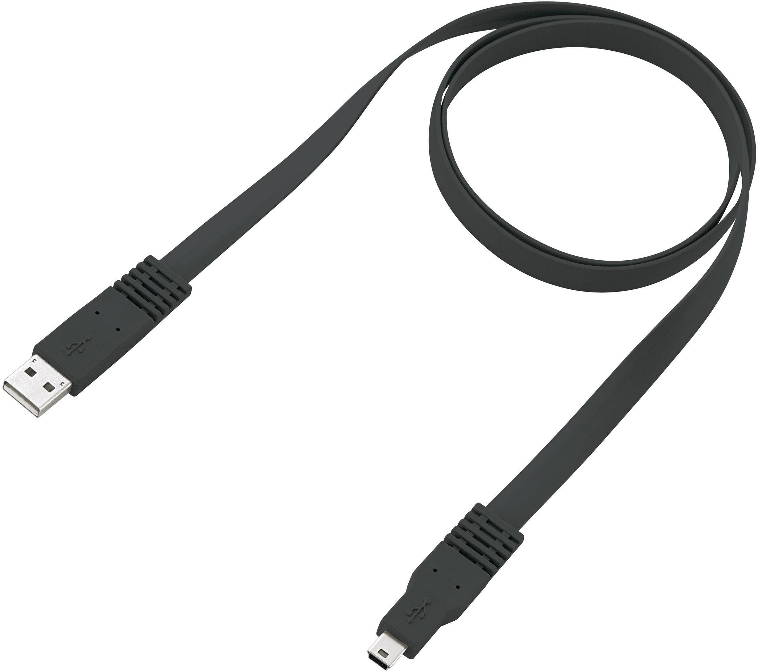 USB Cable USB-Mini-B Plug, USB-A Plug 1.00 M Black Highly Flexible ...