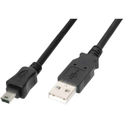 Digitus USB cable USB 2.0 USB-A plug, USB-Mini-B plug 1.80 m Black incl. OTG function AK-300108-018-S