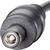 Close-up of a black, cylindrical plug with a metal contact, likely a direct current connector, against a neutral background.
