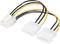 'PC power supply adapter cable with a 6-pin plug and two 4-pin Molex connectors, primarily in black and yellow.'
