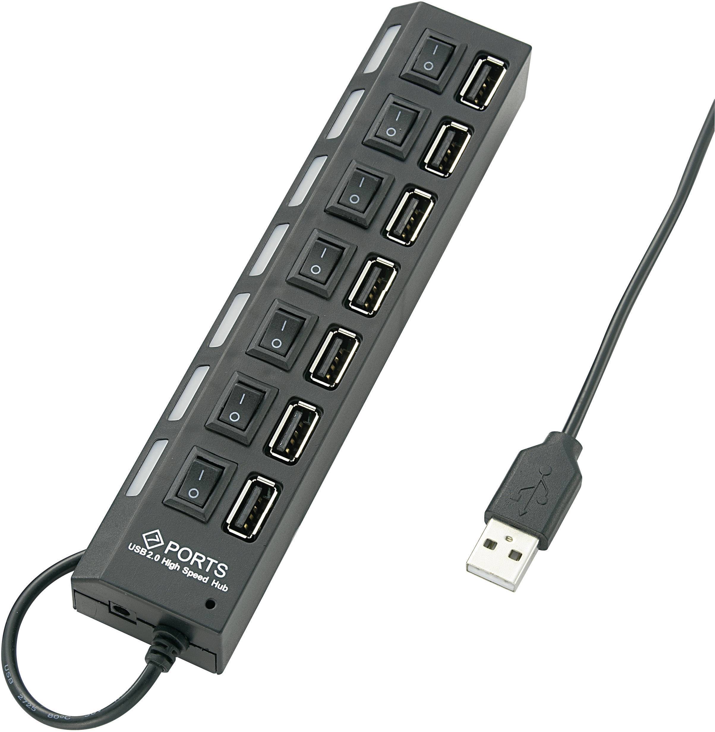 Renkforce 7 ports USB 2.0 hub individually connectable, + LED indicator lights Black