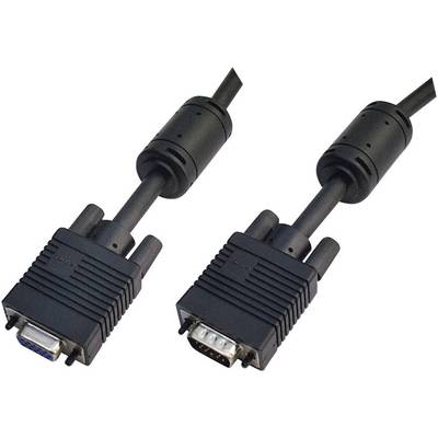  VGA Cable extension VGA 9-pin socket, VGA 9-pin plug 0.50 m Black 993343 screwable, incl. ferrite core USB cable