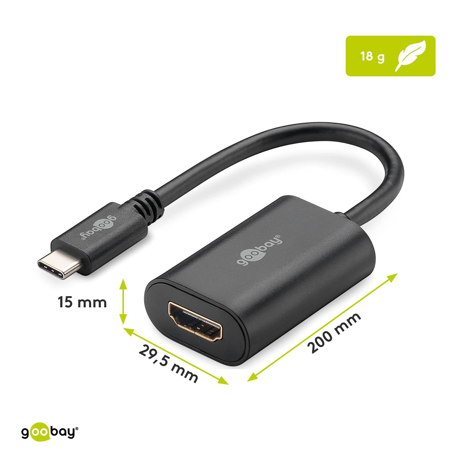 Goobay 38532 USB / HDMI Adapter [1x USB-C® plug - 1x HDMI socket] Black incl. OTG function 13 cm-2