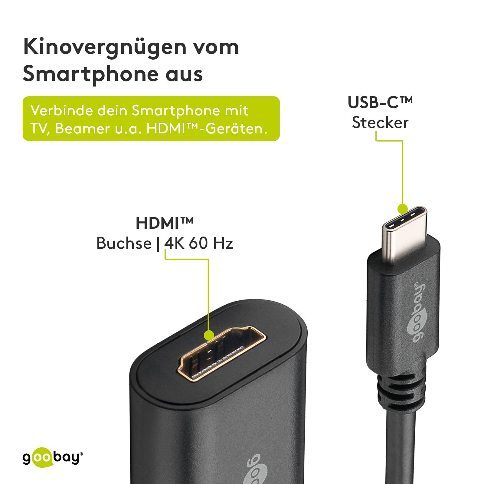 Goobay 38532 USB / HDMI Adapter [1x USB-C® plug - 1x HDMI socket] Black incl. OTG function 13 cm-3