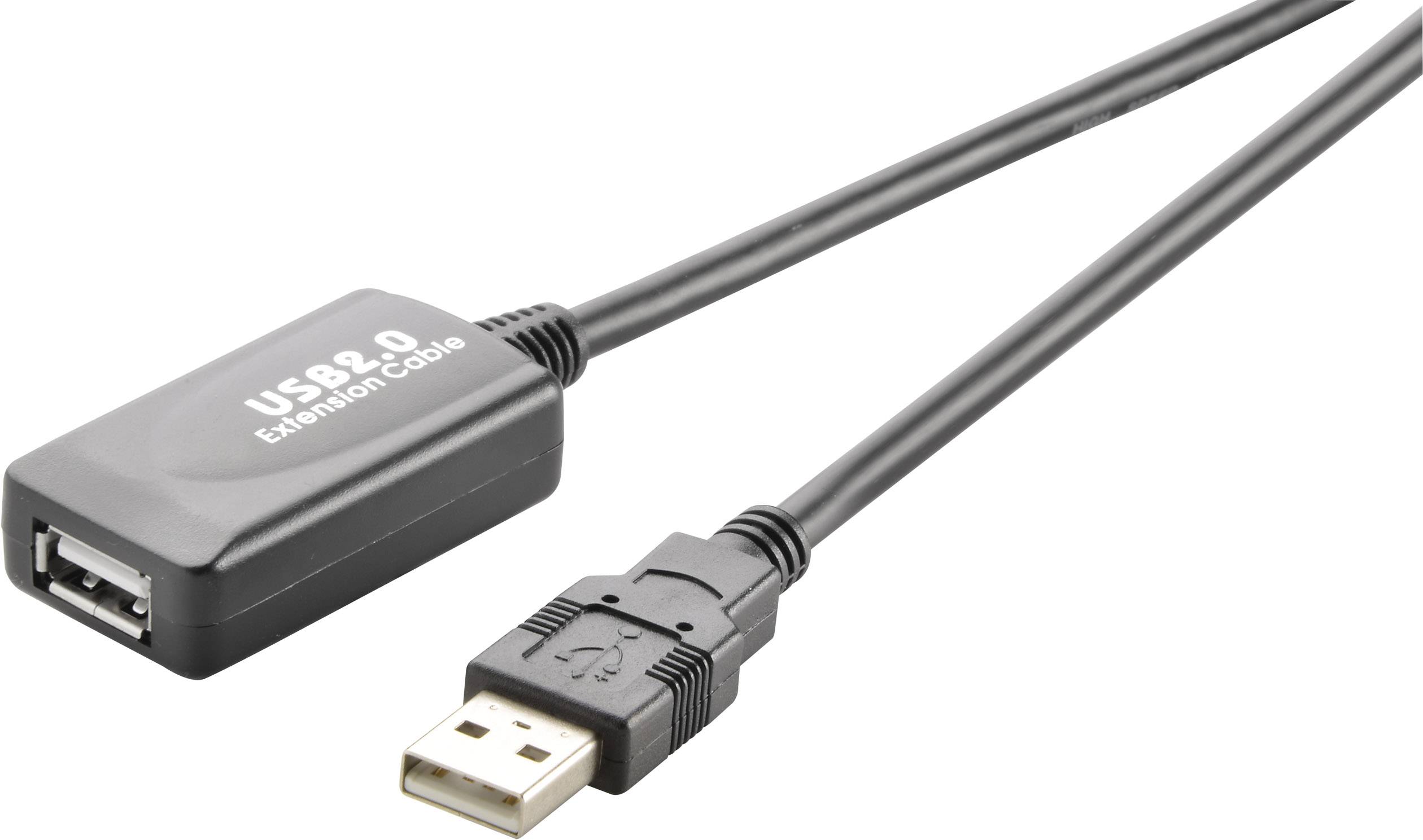 Renkforce USB 2.0 Cable extension [1x USB 2.0 connector A - 1x USB 2.0 port A] 15.00 m Black gold plated connectors