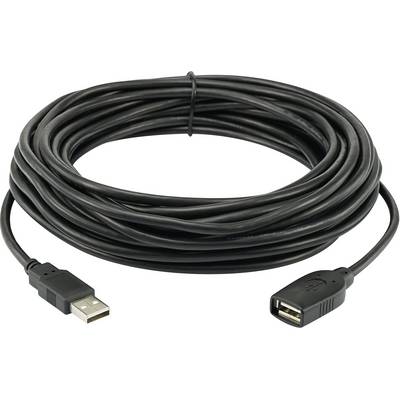 A long, black USB extension cable with a USB plug and a USB socket.