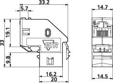 Technical drawing of a component with multiple views and dimensions in millimetres.
