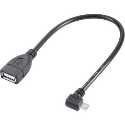 Renkforce USB cable USB 2.0 USB Micro-B plug, USB-A socket 0.10 m Black incl. OTG function, gold plated connectors RF-40