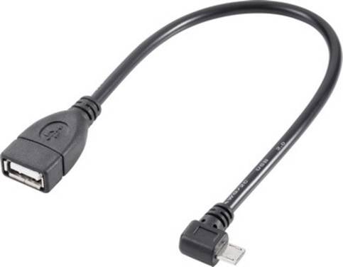 Renkforce USB cable USB 2.0 USB Micro-B plug, USB-A socket 0.10 m Black incl. OTG function, gold plated connectors RF-4080777