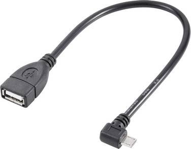 Renkforce USB cable USB 2.0 USB Micro-B plug, USB-A socket 0.10 m Black incl. OTG function, gold plated connectors RF-40