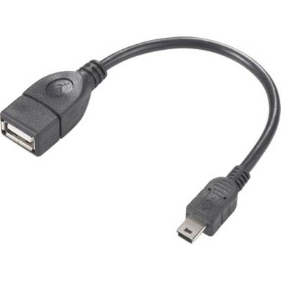 Renkforce USB cable USB 2.0 USB-Mini-B plug, USB-A socket 10.00 cm Black incl. OTG function, gold plated connectors RF-4