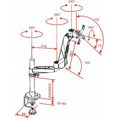 SpeaKa Professional Monitor desk mount SP-3947564 SuperFlex 1 Display(s) 25,4 cm (10") - 68,6 cm (27") Black, Silver Hei-1